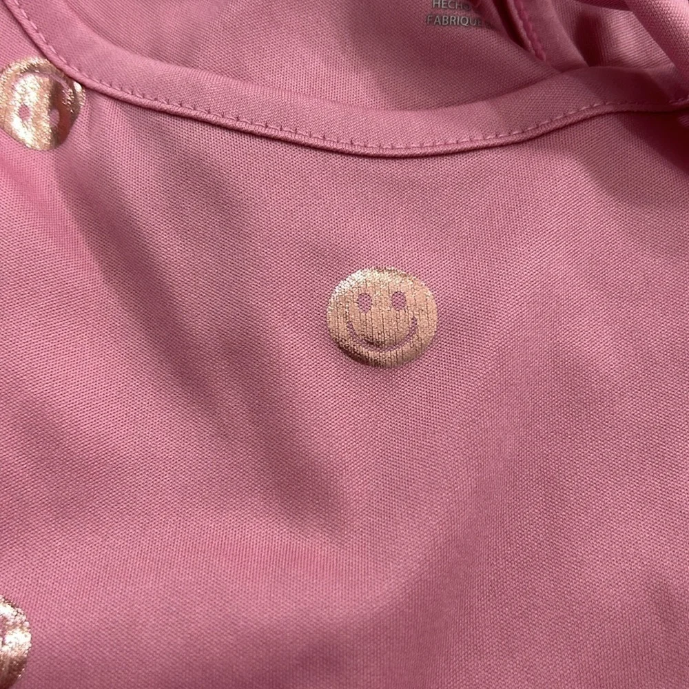 Body glove romper smiley face pink with gold smiles. Size 7 Sleeveless